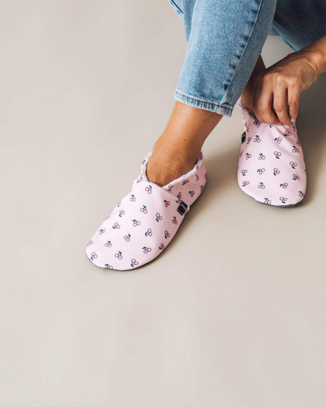Barefoot women's slippers Cherries